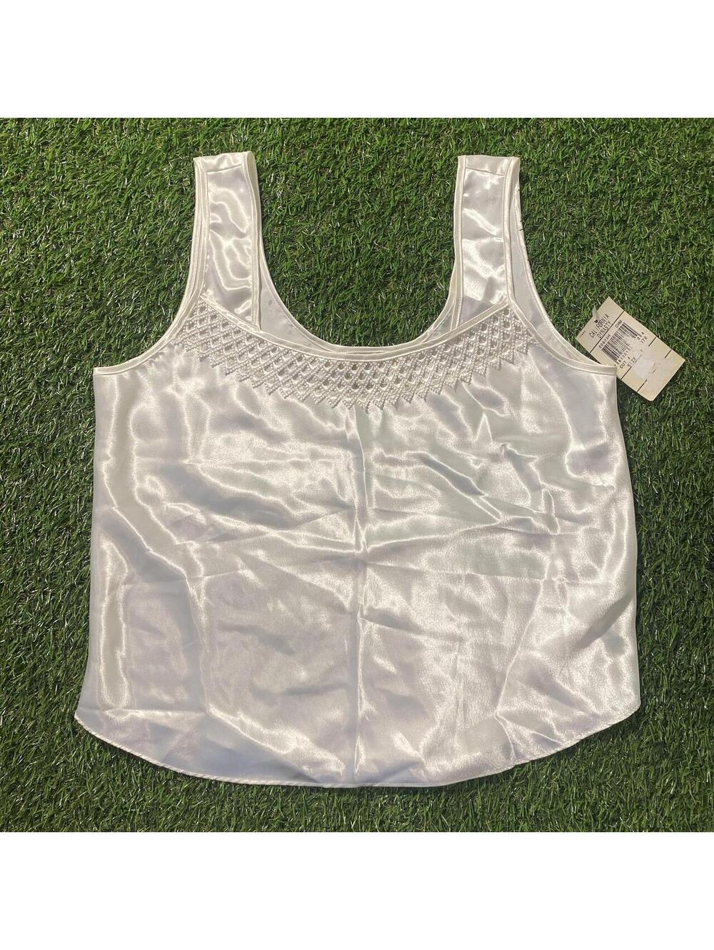 NWT Vintage 90’s California Dynasty White satin tank top with lace detail
